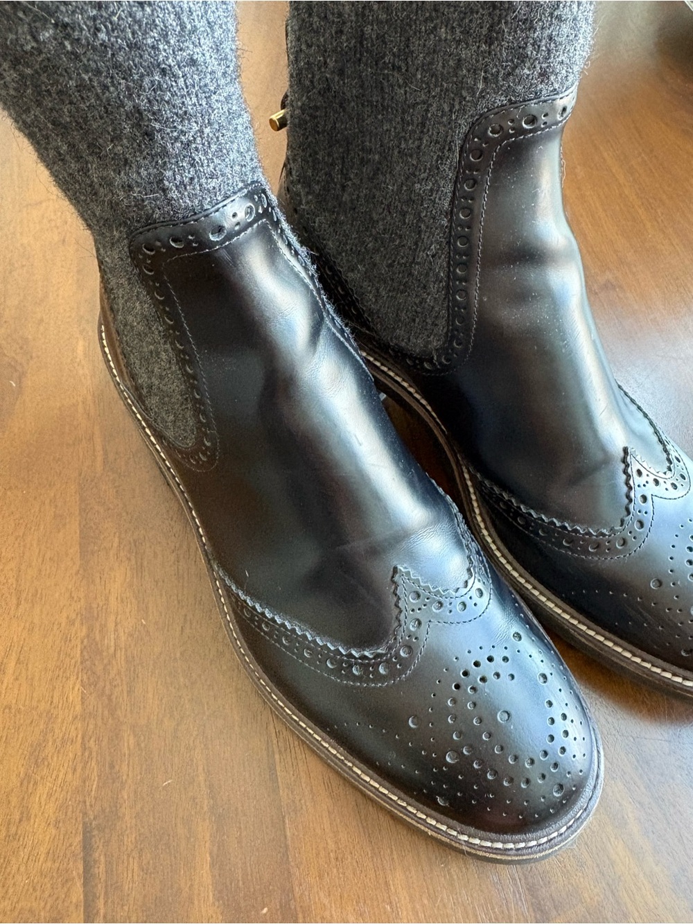 Chloe Franne Short Leather/Wool Wingtip Chelsea Boots NWOT